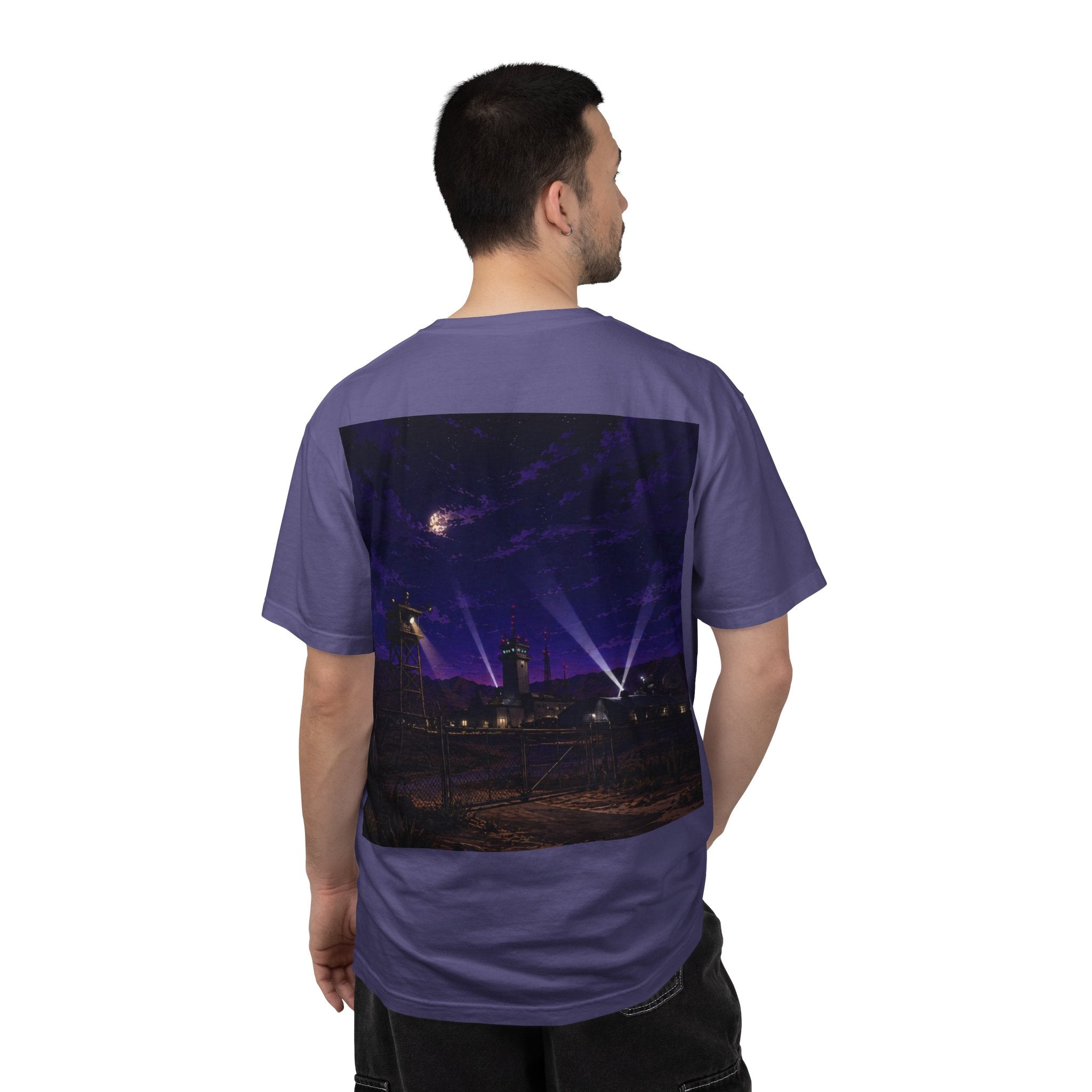 Alien Rebel Illustration T-Shirt | Night Cityscape, 'We Come in Peace' Sign