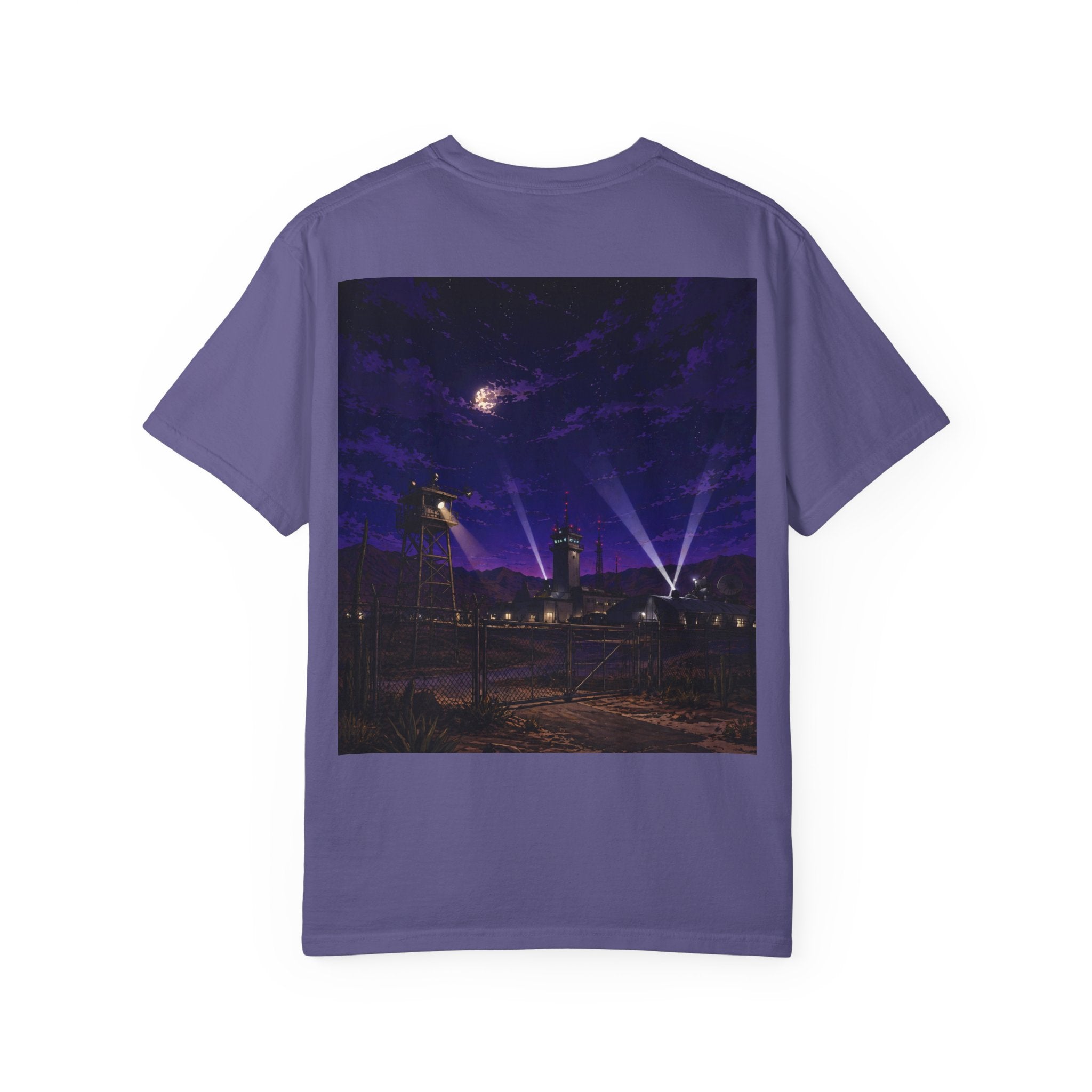 Alien Rebel Illustration T-Shirt | Night Cityscape, 'We Come in Peace' Sign
