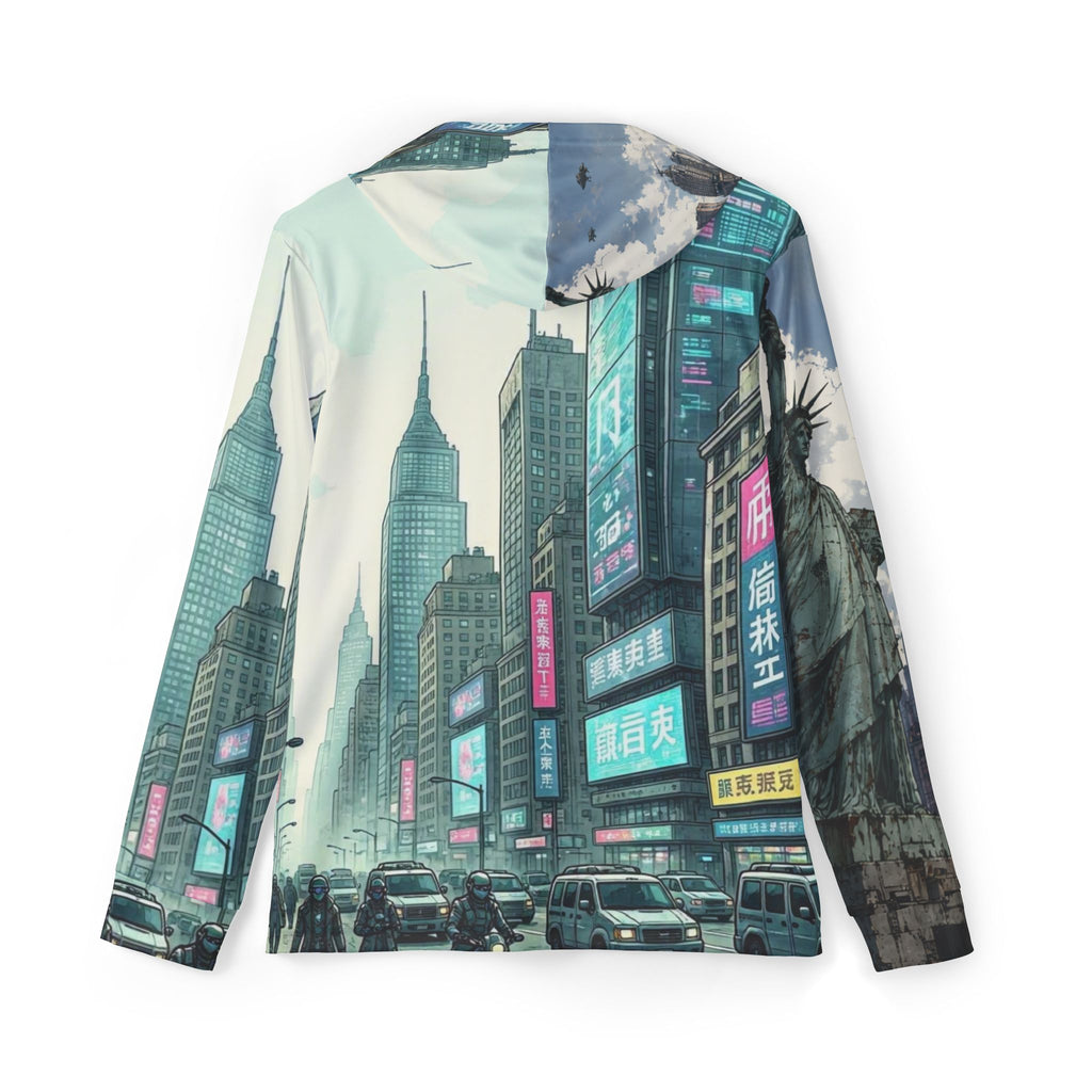Neo-New York Cyberpunk Hoodie — Futuristic Cityscape All-Over Print