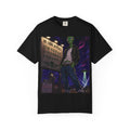 Alien Rebel Illustration T-Shirt | Night Cityscape, 'We Come in Peace' Sign