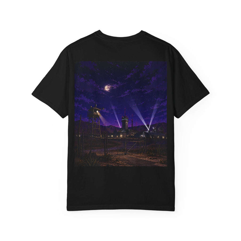 Alien Rebel Illustration T-Shirt | Night Cityscape, 'We Come in Peace' Sign